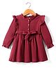 Kookie Kids Full Sleeves Solid Colour Frock with Frill & Belt Detailing - Maroon