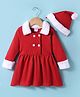 Kookie Kids Full Sleeves Solid Colour Christmas Theme Collared Frock with Cap - Red