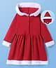 Kookie Kids Cotton Knit Full Sleeves Christmas Hooded Frock - Red & White