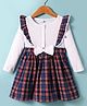 Kookie Kids Cotton Knit Full Sleeves Checkered Frock With Bow Applique - White