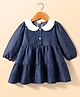 Kookie Kids  Full Peasant Sleeves Peter Pan Collared Tiered Frock  - Navy Blue