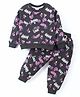 Smarty Girls Fleece Woven Full Sleeves Winter Night Suit with Text & Hearts Print - Charcoal