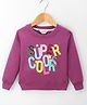 Smarty Girls Cotton Knit Full Sleeves Sweatshirt with Text & Sequin Embroidery - Purple