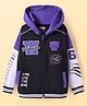 Pine Kids Marvel Terry Knit Full Sleeves Hooded Sweatjacket with Front & Back Black Panther Graphics & Pocket Detailing - Purple & Black