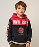 Pine Kids Marvel Terry Knit Full Sleeves Hooded Sweatshirt With Iron Man Graphics - Black & Red