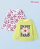 Honeyhap Premium 100% Cotton Knit Full Sleeves Floral & Text Printed Tops Pack of 2 - Sunny Lime & Bright White