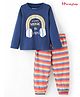 Honeyhap Premium 100% Cotton Knit Full Sleeves Night Suit with Bio Finish Stripes & Music Print - Navy Peony &  Bright White