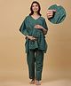Ikk Kudi by Seerat Cotton Woven Three Fourth Batwing Sleeves Floral Motif Printed Kaftan Top With Zipper Nursing Access & Pant Set - Green