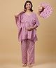 Ikk Kudi by Seerat Cotton Woven Three Fourth Batwing Sleeves Floral Motif Printed Kaftan Top With Zipper Nursing Access & Pant Set - Blue