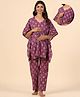 Ikk Kudi by Seerat Cotton Woven Three Fourth Batwing Sleeves Floral Motif Printed Kaftan Top With Zipper Nursing Access & Pant Set - Burgundy