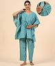 Ikk Kudi by Seerat Cotton Woven Three Fourth Batwing Sleeves Floral Motif Printed Kaftan Top With Zipper Nursing Access & Pant Set - Turquoise