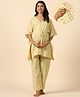 Ikk Kudi by Seerat Cotton Woven Three Fourth Batwing Sleeves Abstract Motif Printed Kaftan Top With Zipper Nursing Access & Pant Set - Light Yellow
