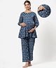 Ikk Kudi by Seerat Cotton Woven Three Fourth Sleeves Motif Printed Peplum Top With Zipper Nursing Access & Pant Set - Green