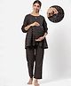 Ikk Kudi by Seerat Cotton Woven Three Fourth Sleeves Motif Printed Peplum Top With Zipper Nursing Access & Pant Set - Black