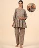 Ikk Kudi by Seerat Cotton Woven Three Fourth Sleeves Floral Printed Peplum Top With Zipper Nursing Access & Pant Set - Green