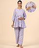 Ikk Kudi by Seerat Cotton Woven Three Fourth Sleeves Floral Printed Peplum Top With Zipper Nursing Access & Pant Set - Purple