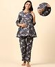 Ikk Kudi by Seerat Cotton Woven Three Fourth Sleeves Floral Printed Peplum Top With Zipper Nursing Access & Pant Set - Grey