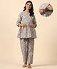 Ikk Kudi by Seerat Cotton Woven Three Fourth Sleeves Floral Printed Peplum Top With Zipper Nursing Access & Pant Set - Blue