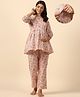 Ikk Kudi by Seerat Cotton Woven Three Fourth Sleeves Floral Printed Peplum Top With Zipper Nursing Access & Pant Set - Multi Colour