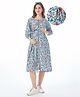 Bella Mama Woven Three Fourth Sleeves Floral Printed Maternity Dress With Pockets - Red & Green