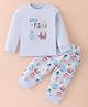 Pepito Interlock Knit Full Sleeves Night Suit with Elephant Print - Sky Blue