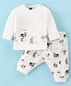 Pepito Interlock Knit Full Sleeves Night Suit With Dog Print - Off White