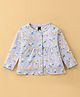 Pepito Interlock Knit Full Sleeves Front Open Frock with Frill Detailing & Birds Print - Grey