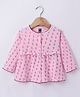 Pepito Interlock Knit Full Sleeves Front Open Frock with Frill Detailing & Floral Print - Pink