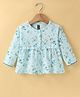 Pepito Interlock Knit Full Sleeves Frock With Cute Sparrows Print - Mint