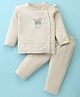 Pepito Cotton Knit Full Sleeves Night Suit With Frill Detail & Butterfly Embroidery - Ivory