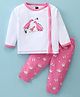 Pepito Cotton Knit Full Sleeves Night Suit With Birds Print - Pink & White