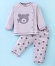 Pepito Interlock Knit Full Sleeves Night Suit With Bear Print - Lilac