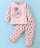 Pepito Interlock Knit Full Sleeves Night Suit With Animals Print - Peach