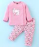 Pepito Interlock Knit Full Sleeves Night Suit With Animal & Hearts Print - Light Pink