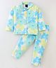 Pepito Sinker Knit Full Sleeves Front Open Night Suit Floral Print-  Blue