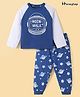 Honeyhap Premium 100% Cotton Knit Full Raglan Sleeves Night Suit With Bio Finish Space Theme Print - Blue & Light Grey