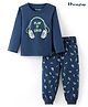 Honeyhap Premium 100% Cotton Knit Full Sleeves Night Suit with Bio Finish Music Print - Sailor Blue