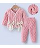 Kookie Kids Full Sleeves Winter Wear Night Suit With Bow Appliques - Pink
