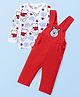 Babyhug Disney Knit Full Sleeves Winnie The Pooh Graphic T-Shirt Terry Dungaree Set & Applique Detailing Dungaree - Red