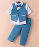 Robo Fry Lycra Woven Full Sleeves Solid Color 3 Piece Party Suit with Bow - Blue