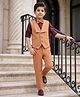 Robo Fry Woven Full Sleeves Printed 3 Piece Party Suit With Bow - Gold