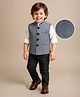 Robo Fry Jute Woven Full Sleeves Shirt & Trouser Set with Textured Jacket - Grey & White