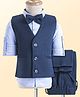 Robo Fry Woven Full Sleeves Textured 3 Piece Party Suit With Bow - Navy Blue & Light Blue