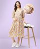 Bella Mama Woven  Half Sleeves Floral Printed Maternity Dress - White