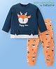 Babyoye 100% Cotton Knit Full Sleeves Winter Wear Suit With Deer Print - Blue & Orange