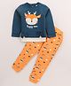Babyoye 100% Cotton Knit Full Sleeves Winter Wear Suit With Deer Print - Blue & Orange