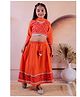 Junitos Girls Cotton Full Sleeves Floral Printed Lehanga Choli With Dupatta-Orange