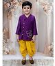 Junitos Boys Pure Cotton Full Sleeves Elephant  Embroidered Kurta With Dhoti - Purple