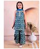 Junitos Pure Cotton Sleeveless Floral Printed Kurta Sharara With Dupatta - Blue