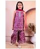 Junitos Pure Cotton Sleeveless Floral Printed Kurta Sharara With Dupatta-Pink